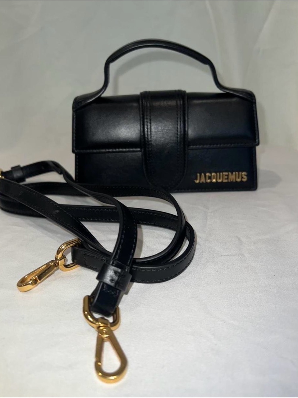 Jacquemus Black Leather Mini Top-Handle Bag with Gold Hardware Like New.